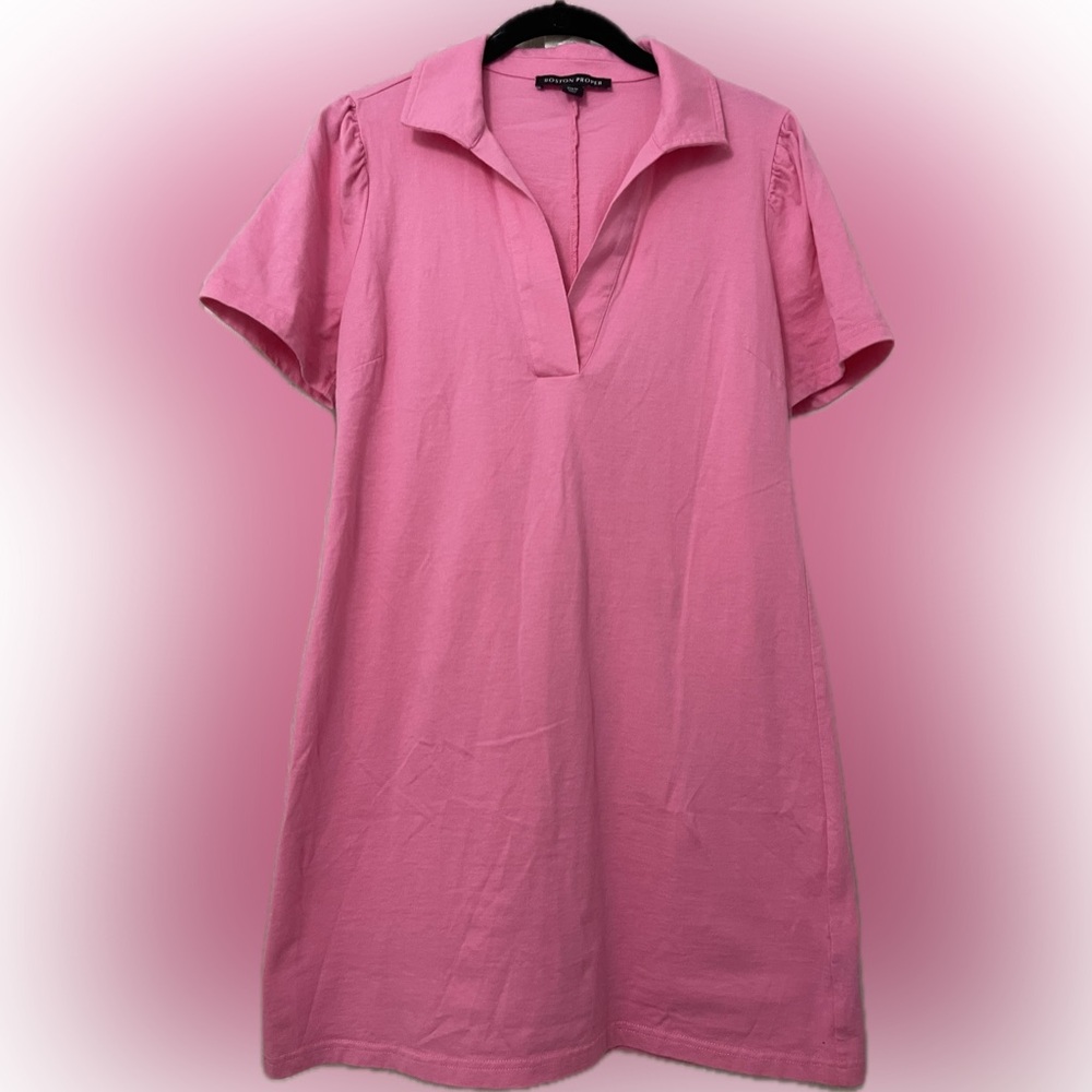 Boston Proper Pink Short Sleeve Collared Shirt Dress Size Medium